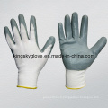 Gant de polyester 13G, gants enroulés en nitrile gris (5029)